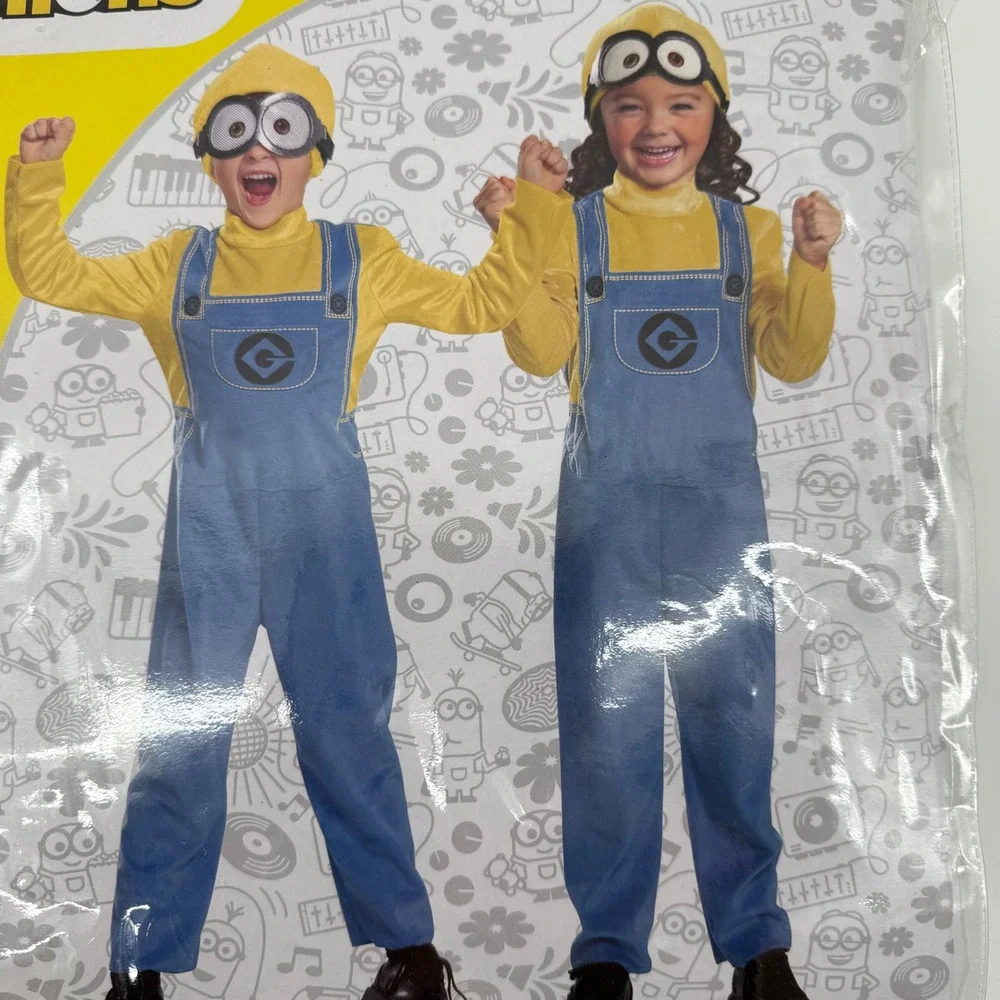 Minions Bob Halloween Costume Toddler Sz S/P 2T Jumpsuit Beanie Disguise Cosplay